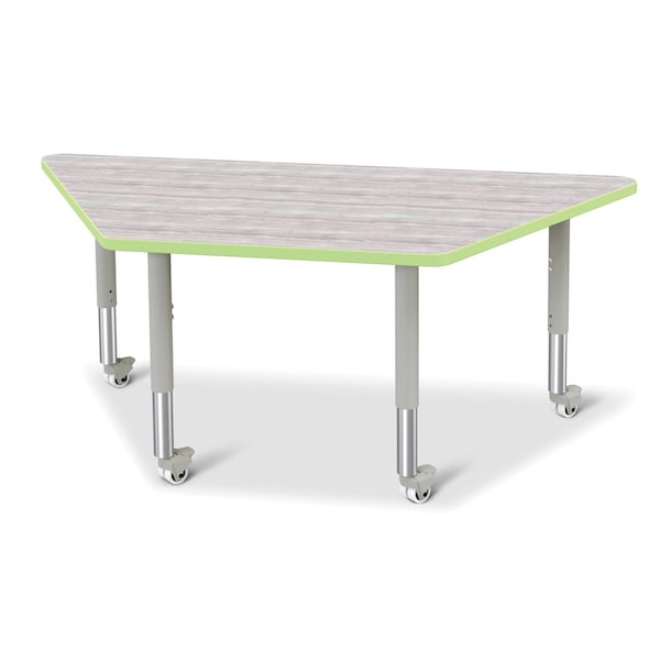 Berries Trapezoid Activity Table, 30 in. x 60 in., Mobile, Driftwood Gray/Key Lime/Gray